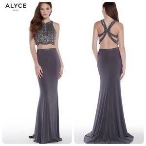 Like New Alyce Paris Exclusive PROM / Formal 2-Piece Beaded Gray Dress, Size 4